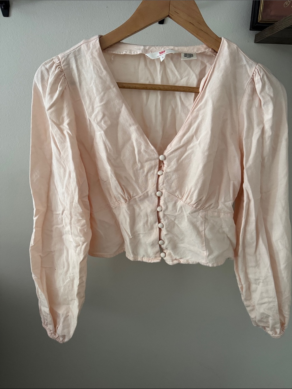 Levi's Pale Pink V-Neck Button Front Blouse